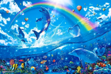 dolphin jumping with rainbow