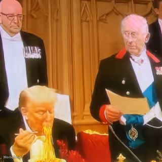 Donald Trump Eating Spaghetti in a Royal Setting