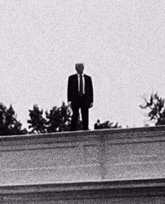 Donald Trump Standing on Roof B&w - meme generator image preview