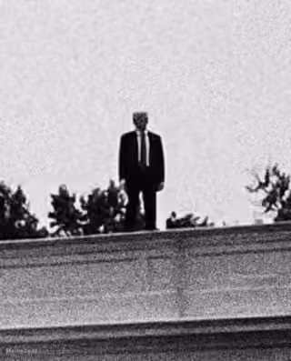 Donald Trump Standing on Roof B&w