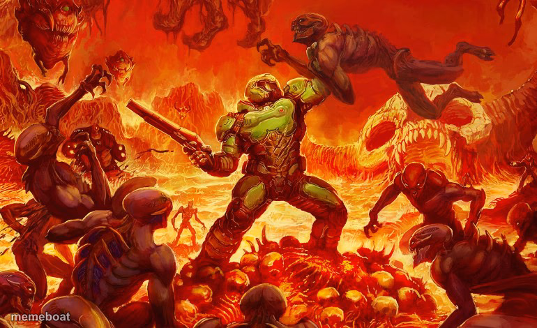 Doom Slayer killing demons - meme generator image preview