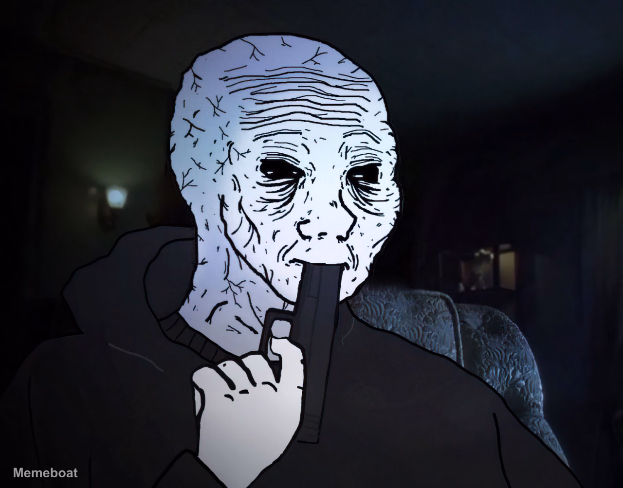 Doomer Wojak With Gun - meme generator image preview