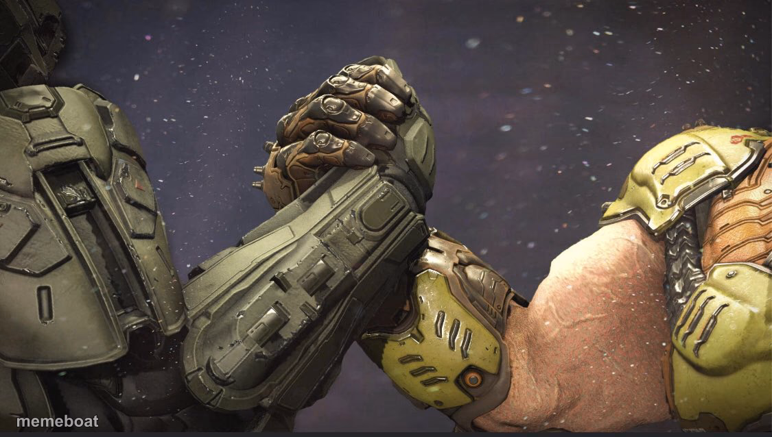 Doomguy and Master Chief Handshake - meme generator image preview