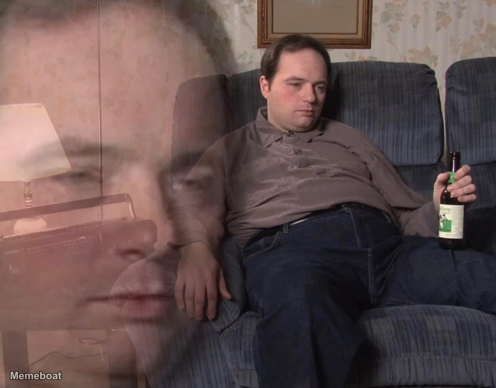 Drunk Guy Drinking Beer on Couch - meme generator image preview