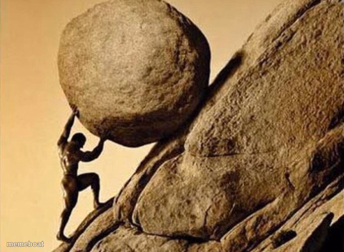 DUDE CARRYING A ROCK TO A HILL - meme generator image preview
