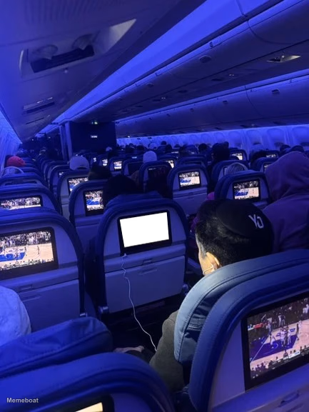 Dude Watching Avatar While Plane Watches Knicks - meme generator image preview