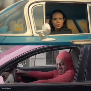 Elliot Page Driving Past Pink Guy