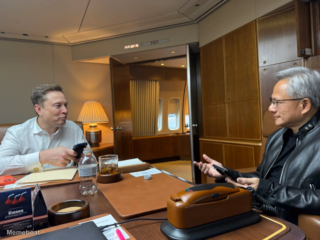 Elon Musk and Jensen Huang on Jet - meme generator image preview
