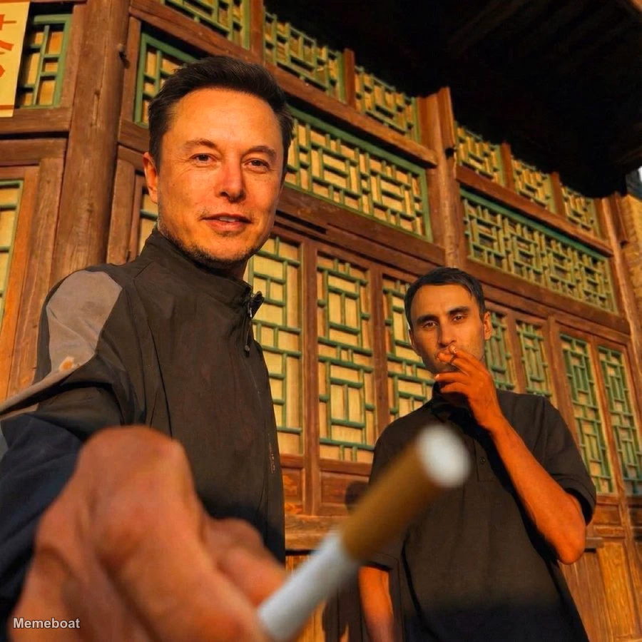 Elon Musk and Nikita Offering a Cigarette - meme generator image preview