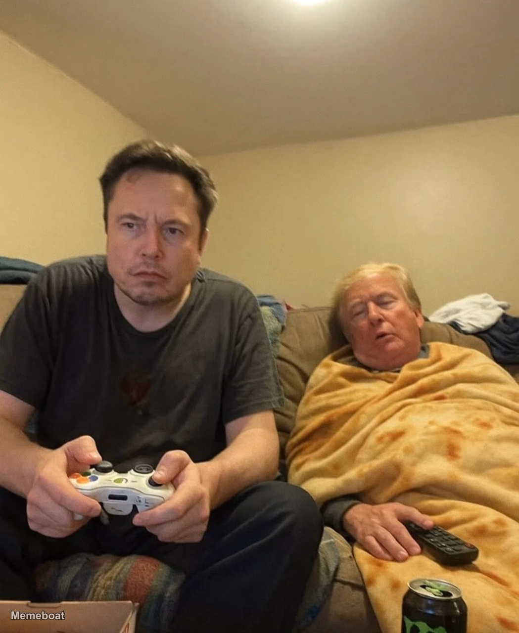 Elon Musk Playing Xbox While Trump Sleeps - meme generator image preview