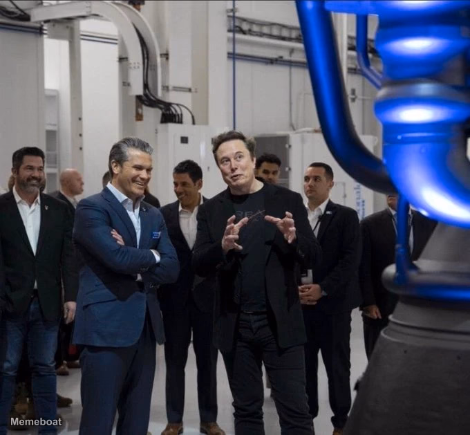 Elon Musk Showing SpaceX's Raptor 3 Engine to Pete Hegseth - meme generator image preview