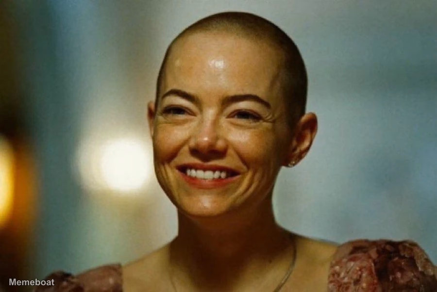 Emma Stone Smiling Through Pain Bugonia - meme generator image preview