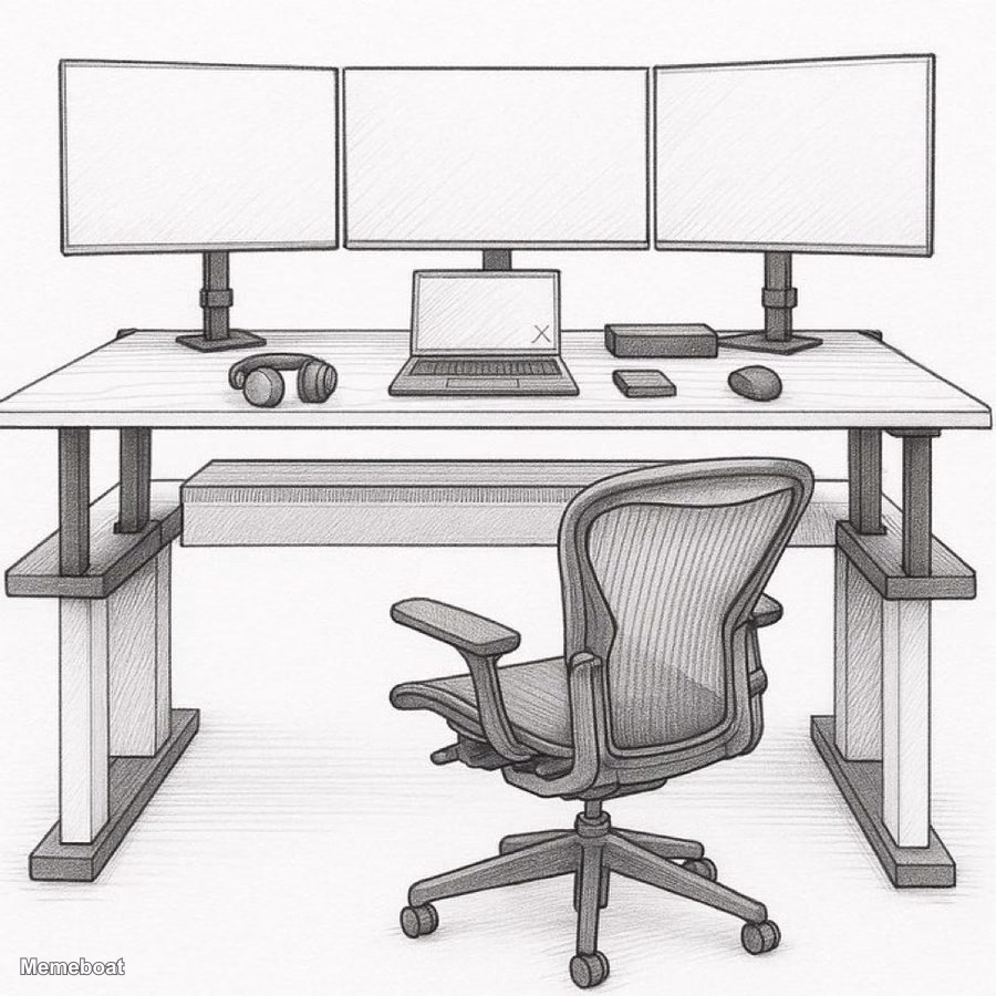 Ergonomic Office Workstation Sketch - meme generator image preview