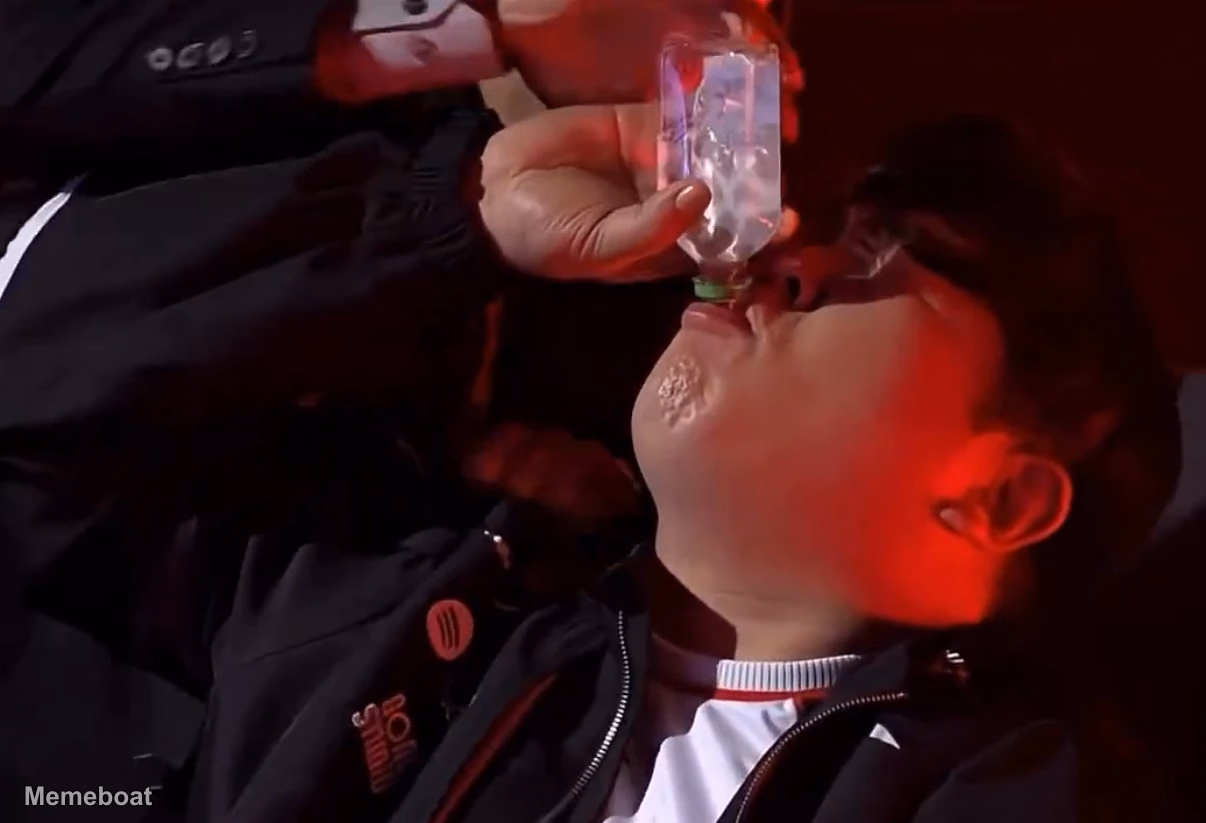 Esport Player T1 Dumbo Chugging Alcohol - meme generator image preview