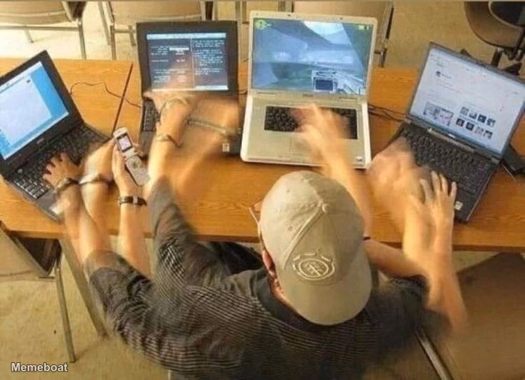 Extreme Multitasking - Typing on Multiple PCs - meme generator image preview