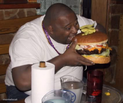 Fat guy eating burger - meme generator image preview