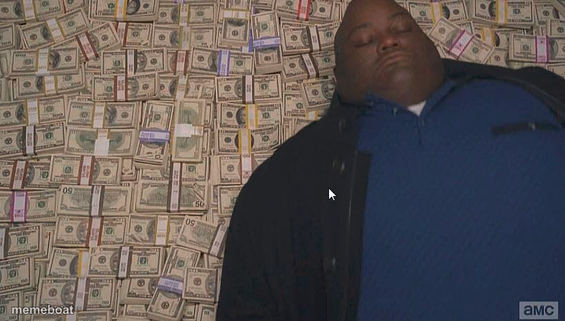 Fat guy laying on money - meme generator image preview