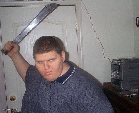 fat russian with knife - meme generator image preview