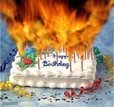 flaming birthday cake