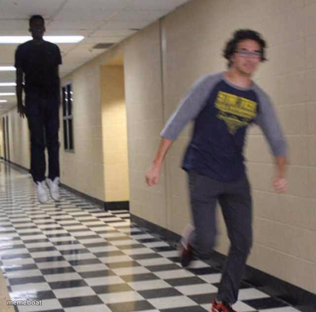 floating boy chasing running boy - meme generator image preview