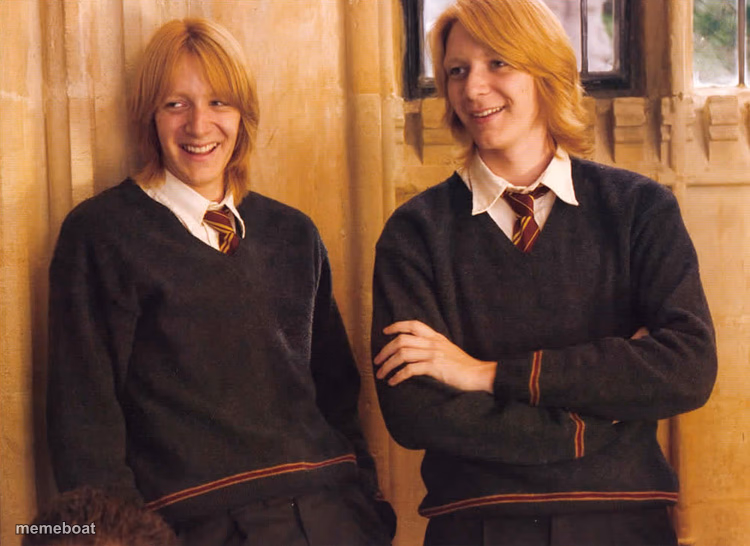 Fred and George Weasley laughing - meme generator image preview