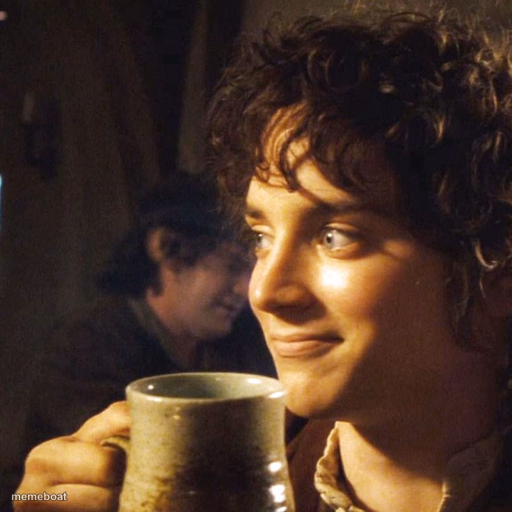 Frodo with Drink close up - meme generator image preview