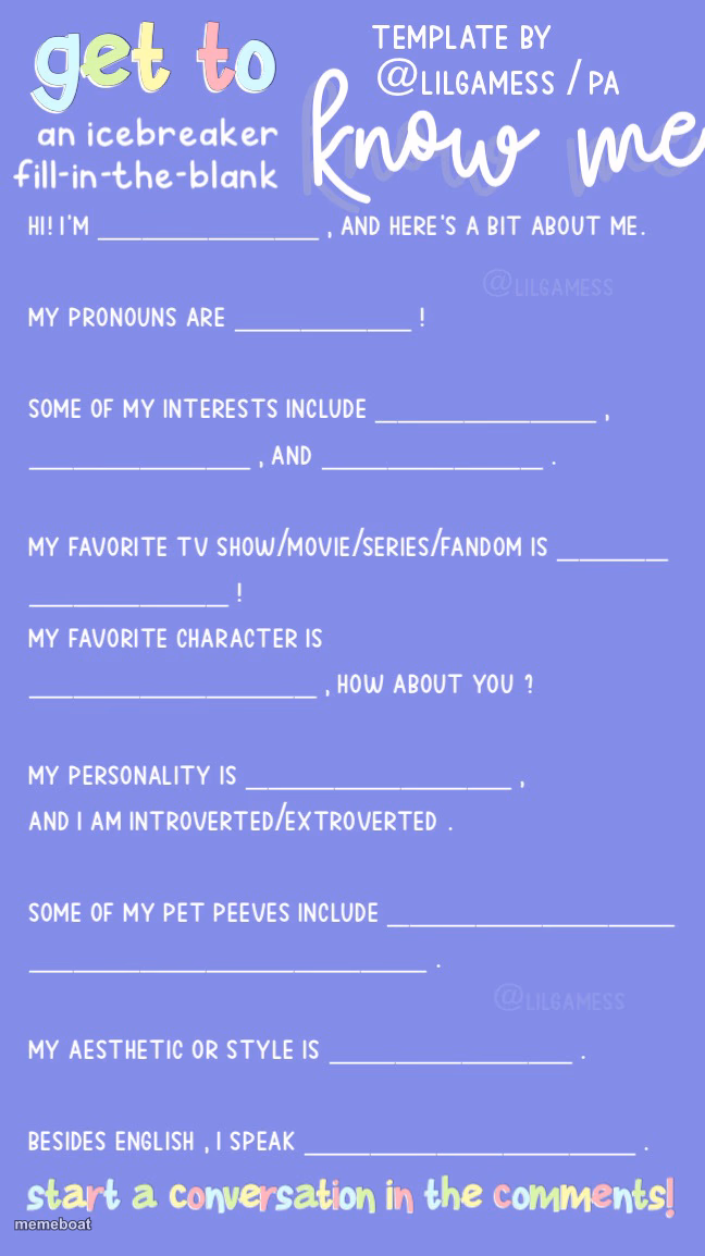 Get to know fill in the blank - meme generator image preview