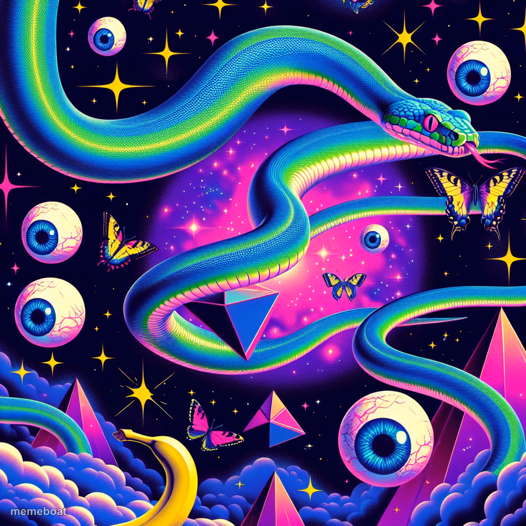 Giant blue with snake with green stripes in purple space, with f - meme generator image preview