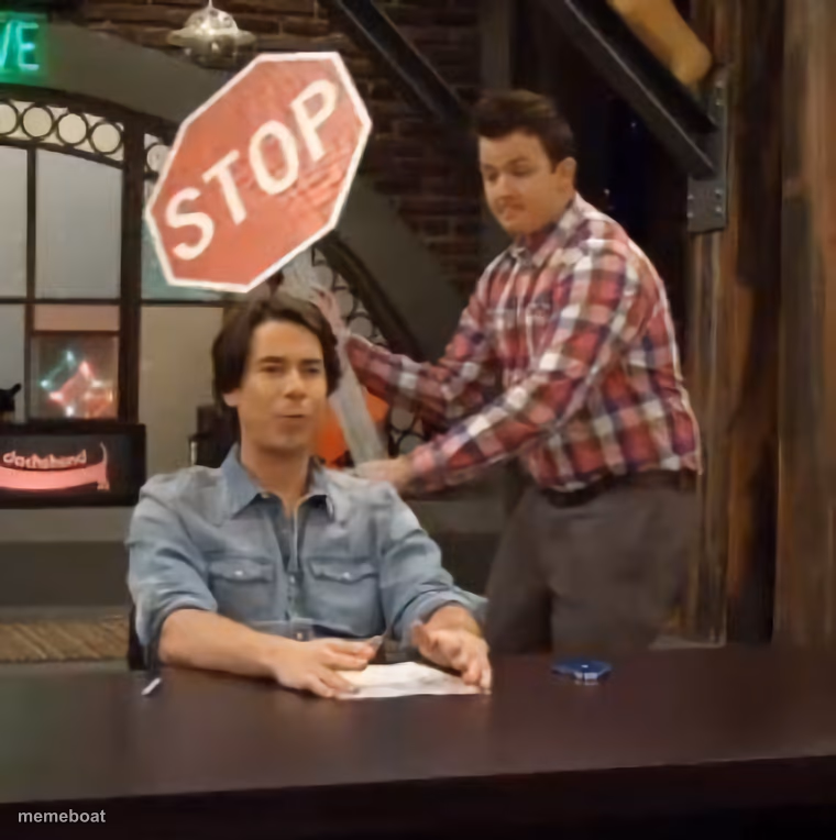 Gibby hitting Spencer with a stop sign v2 - meme generator image preview