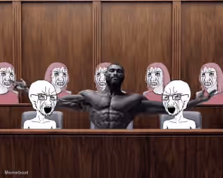 Gigachad in Court with Crying Wojaks