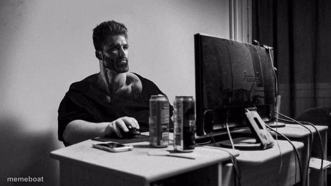 Gigachad On The Computer - meme generator image preview