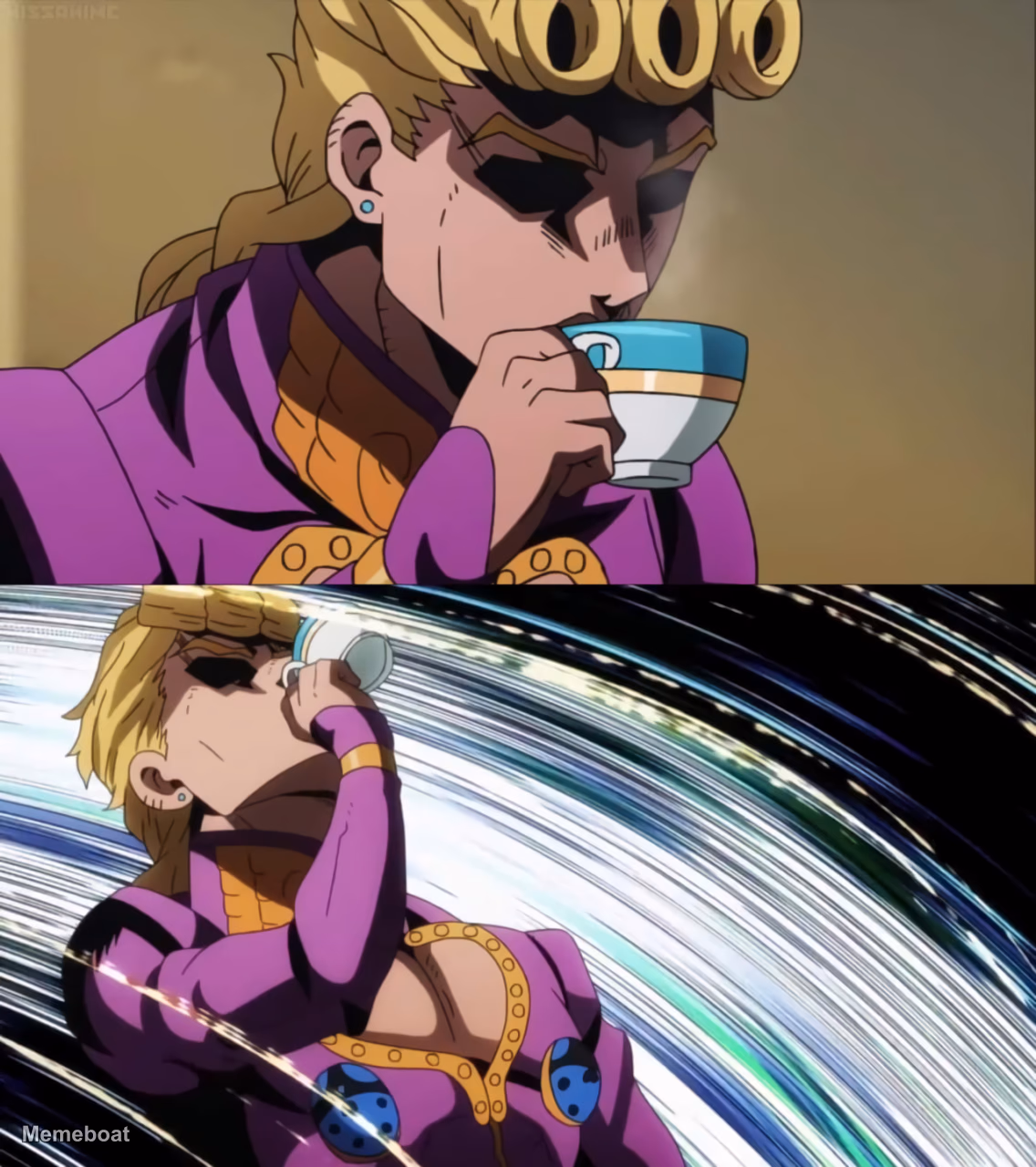 Giorno Giovanna Drinking Tea - meme generator image preview