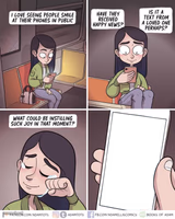 Girl looks at phone on train