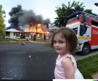 Girl Smiling in Front of Burning House