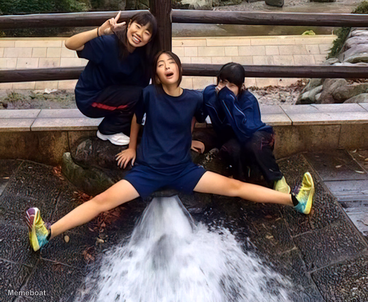 Girl Straddling Waterfall - meme generator image preview