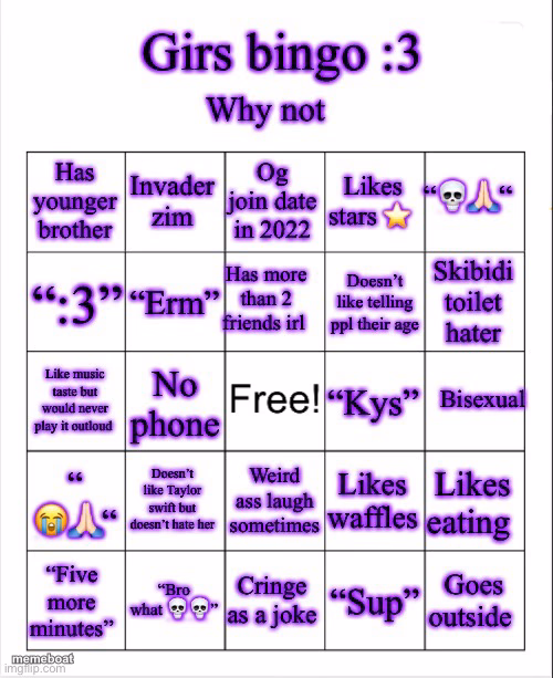 Girs dumb bingo - meme generator image preview