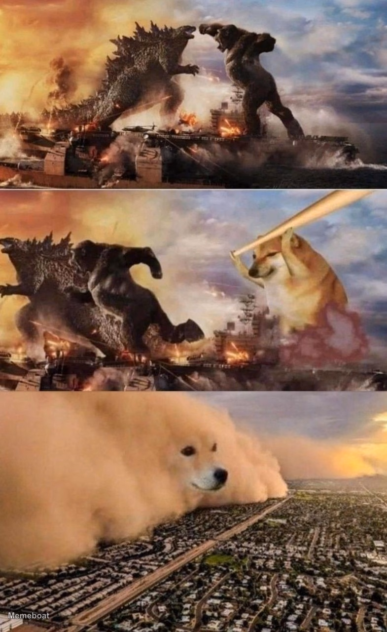 Godzilla vs. Kong vs. Cheems Dust Storm - meme generator image preview