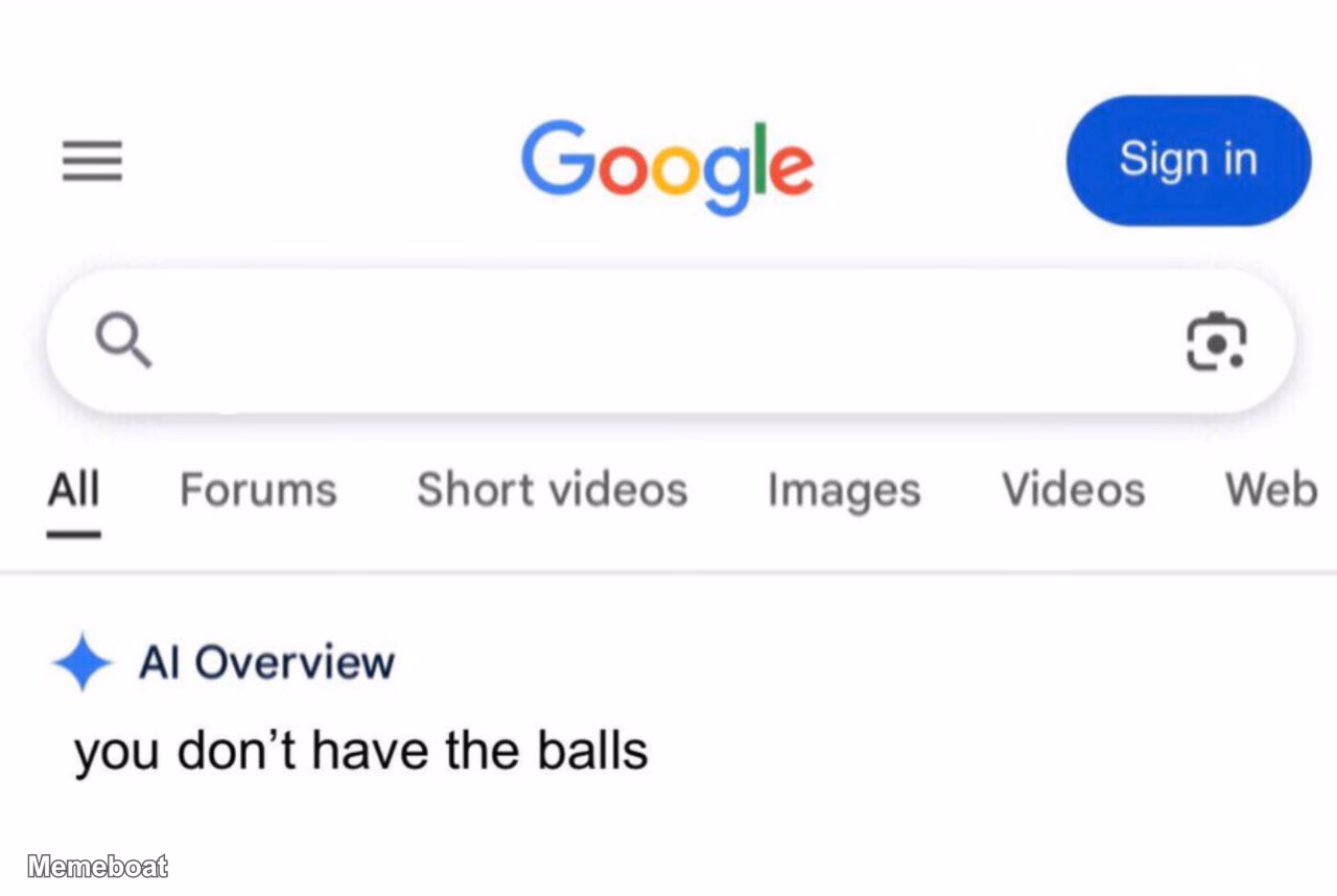 Google AI Overview: You Don't Have The Balls - meme generator image preview