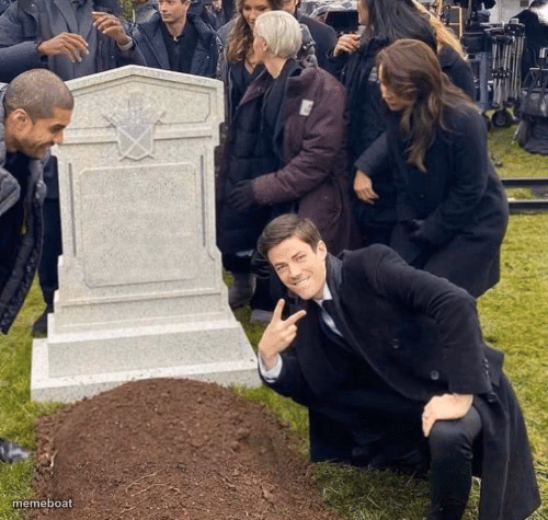 Grant Gustin over grave - meme generator image preview