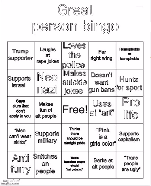 great person bingo - meme generator image preview