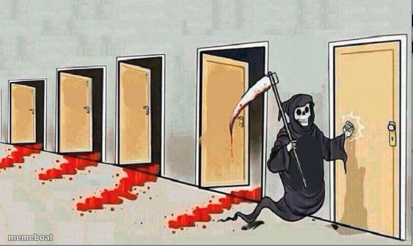 grim reaper knocking 4 doors - meme generator image preview