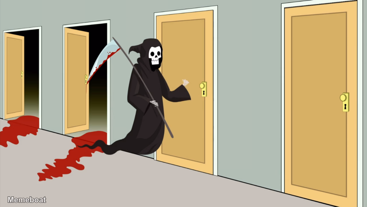Grim Reaper Knocking on Bloody Doors - meme generator image preview