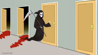Grim Reaper Knocking on Bloody Doors