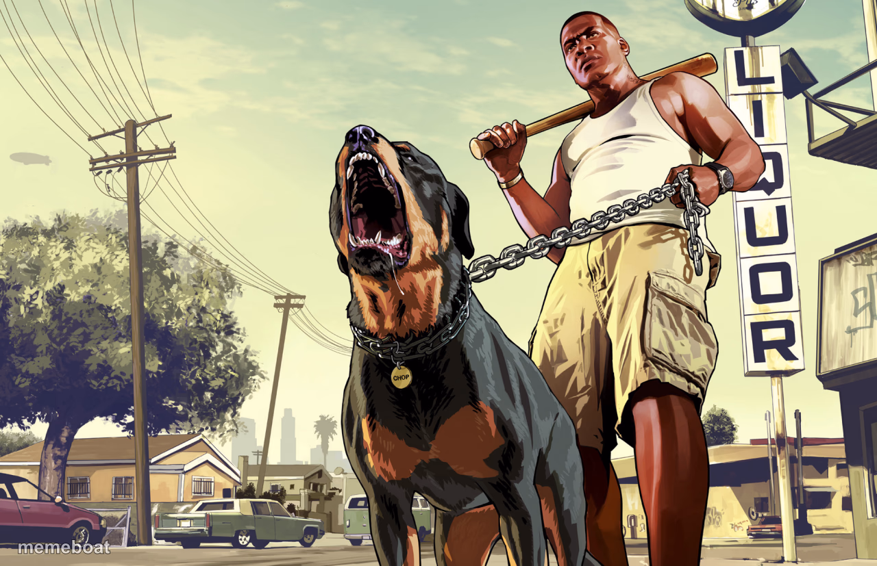 GTA 5 Franklin and his dog Chop - meme generator image preview