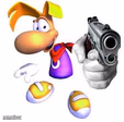 Gun pointed at screen