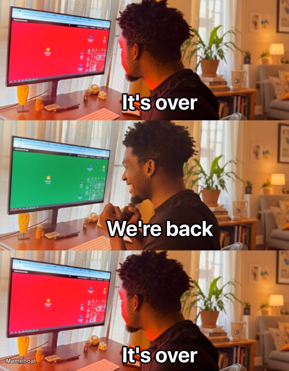 Guy at Computer - Its so Over, We're so Back, It's so Over - meme generator image preview