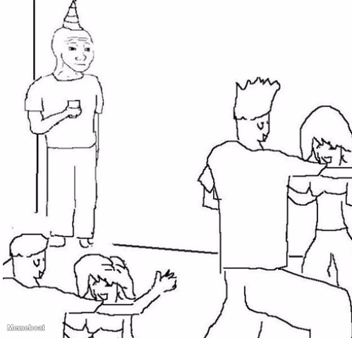 Guy in corner of party - meme generator image preview