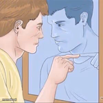 Guy pointing at mirror