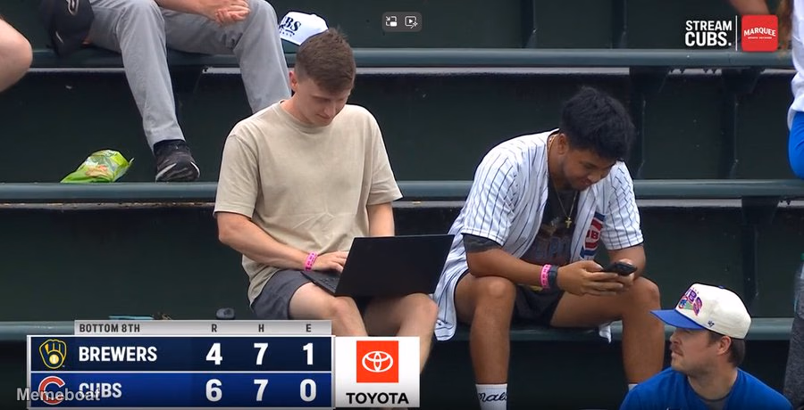 Guy Working on a Laptop During a Game - meme generator image preview
