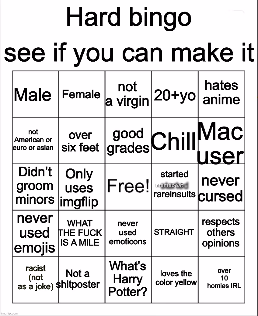 Hard Bingo by OwU - meme generator image preview